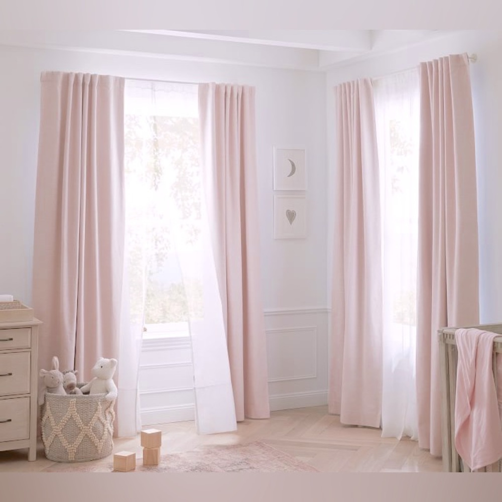Set of 2 Pottery Barn Evelyn Linen Blackout Curtain Panels in Blush- 44”W x 84”L